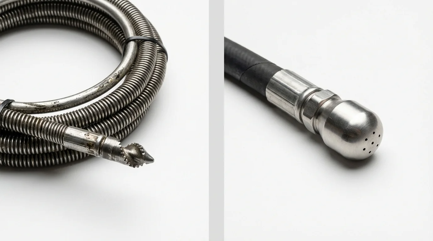 Drain snake cable and hydro jetting nozzle used for drain cleaning in Bridgeport, PA