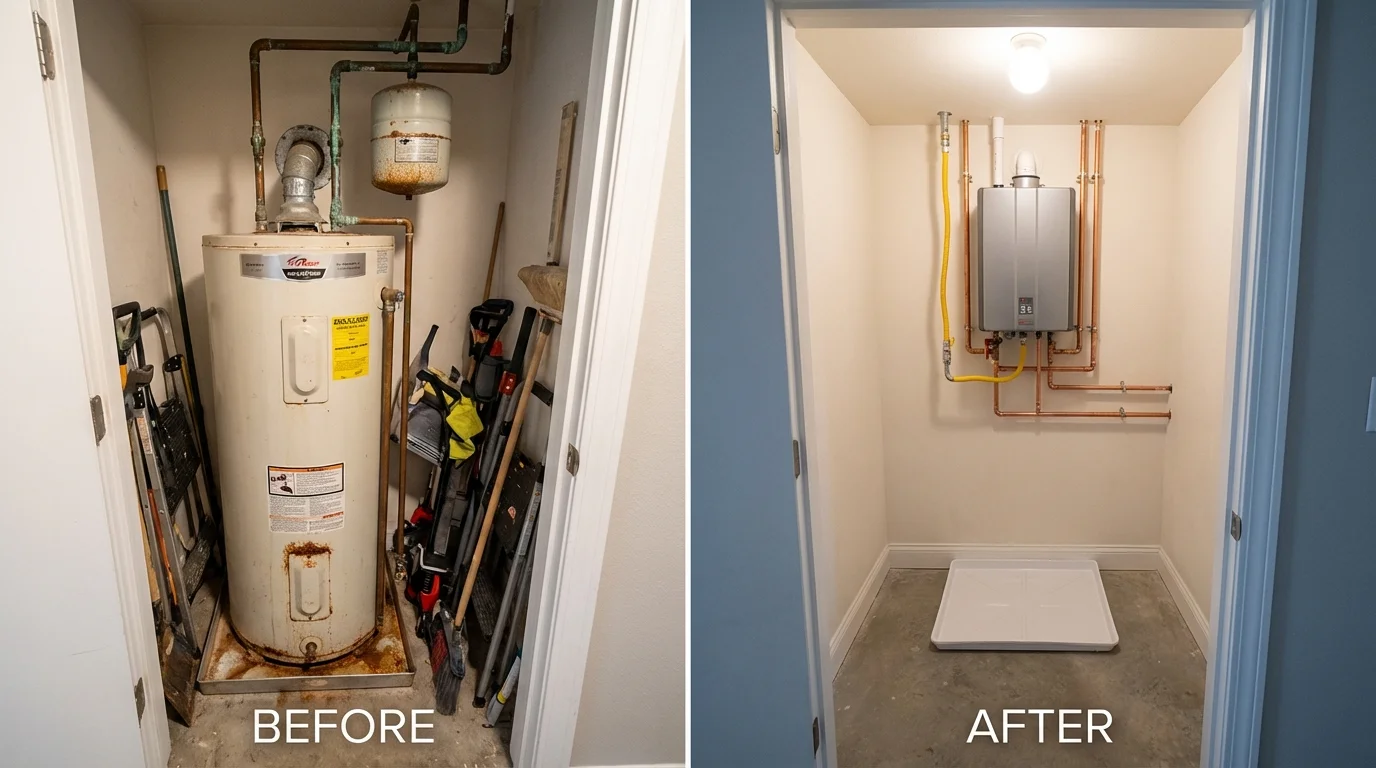 Tank water heater versus wall-mounted tankless unit comparison for Bridgeport, PA homeowners