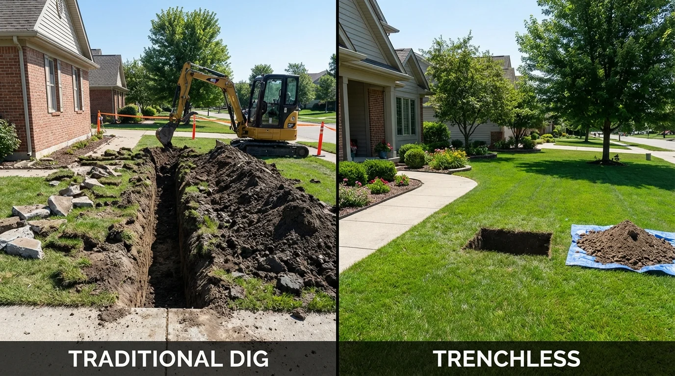 Trenchless sewer repair with minimal yard damage versus traditional excavation in Bridgeport, PA